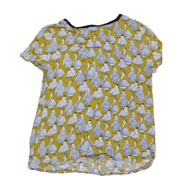 Maeva Anthropologie sz 2 blouse cute owls print yellow cap sleeve 100% Rayon - Picture 4 of 6